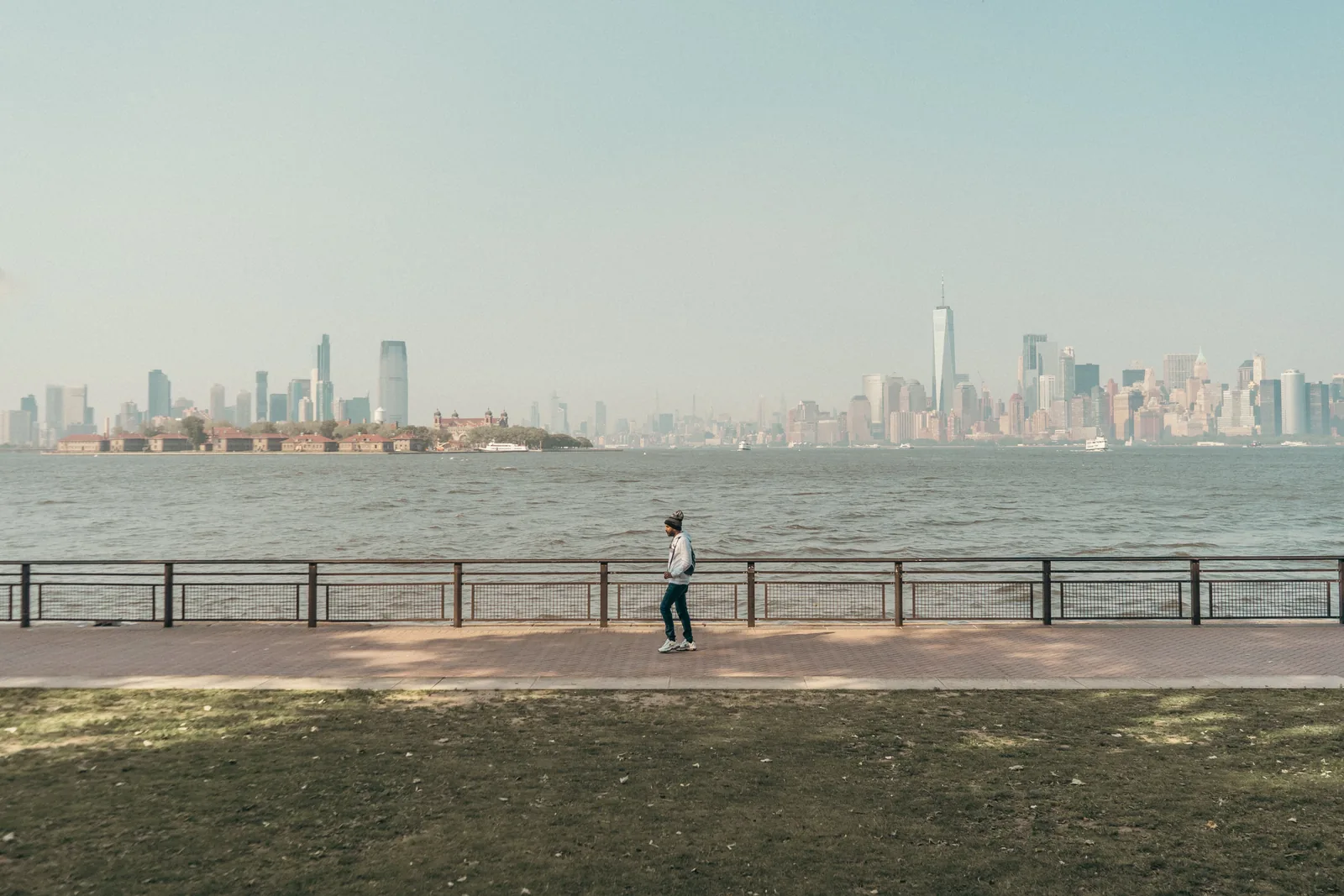 The Manhattan skyline seen across the water from the harbor