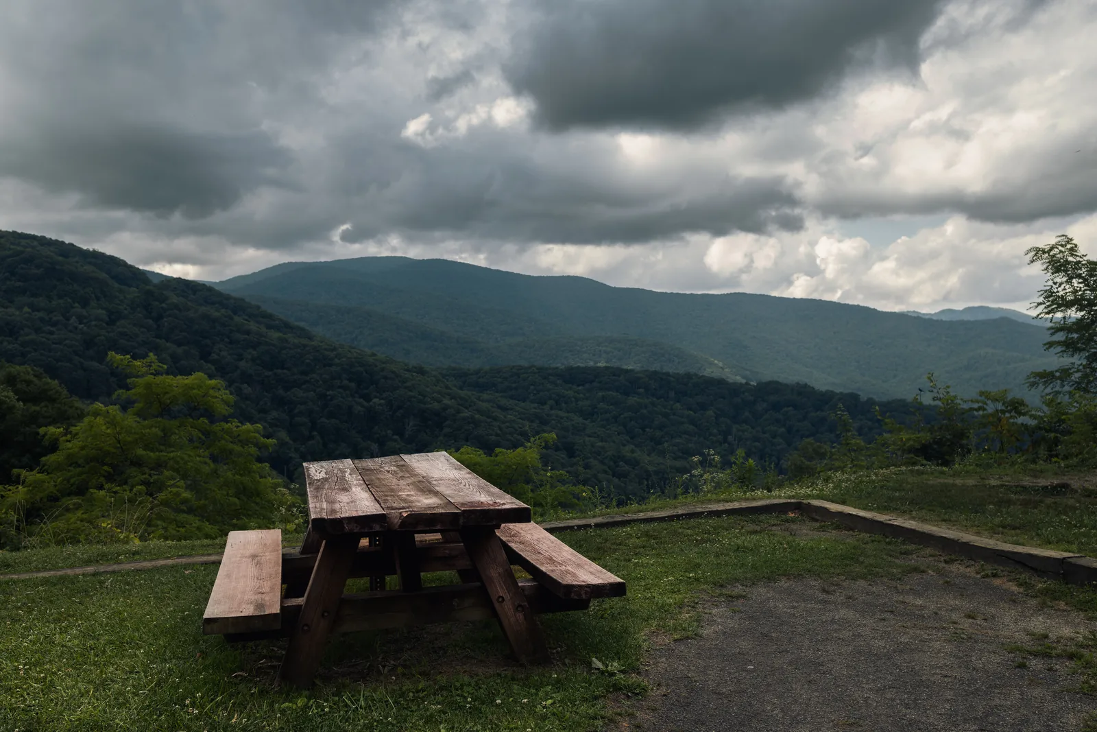 A high overlook across ridge after ridge in the Great Smoky Mountains