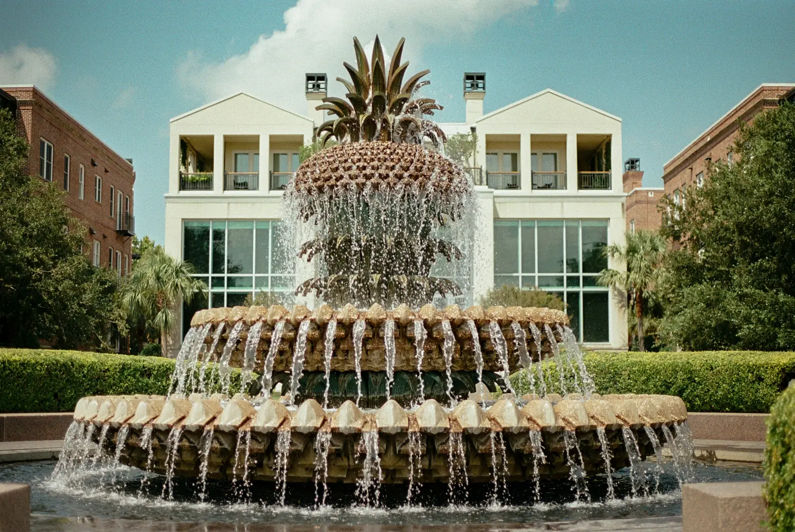The Pineapple Fountain running at Waterfront Park in Charleston South Carolina