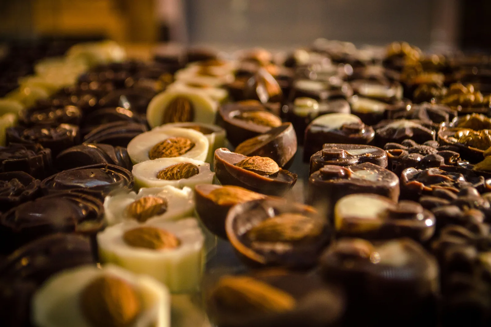 A display of handmade gourmet chocolates