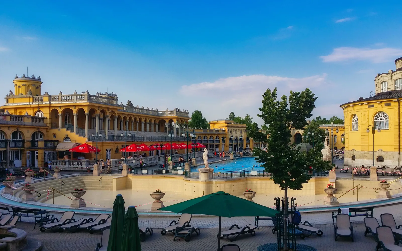 The outdoor thermal pools of the Szechenyi Baths in Budapest
