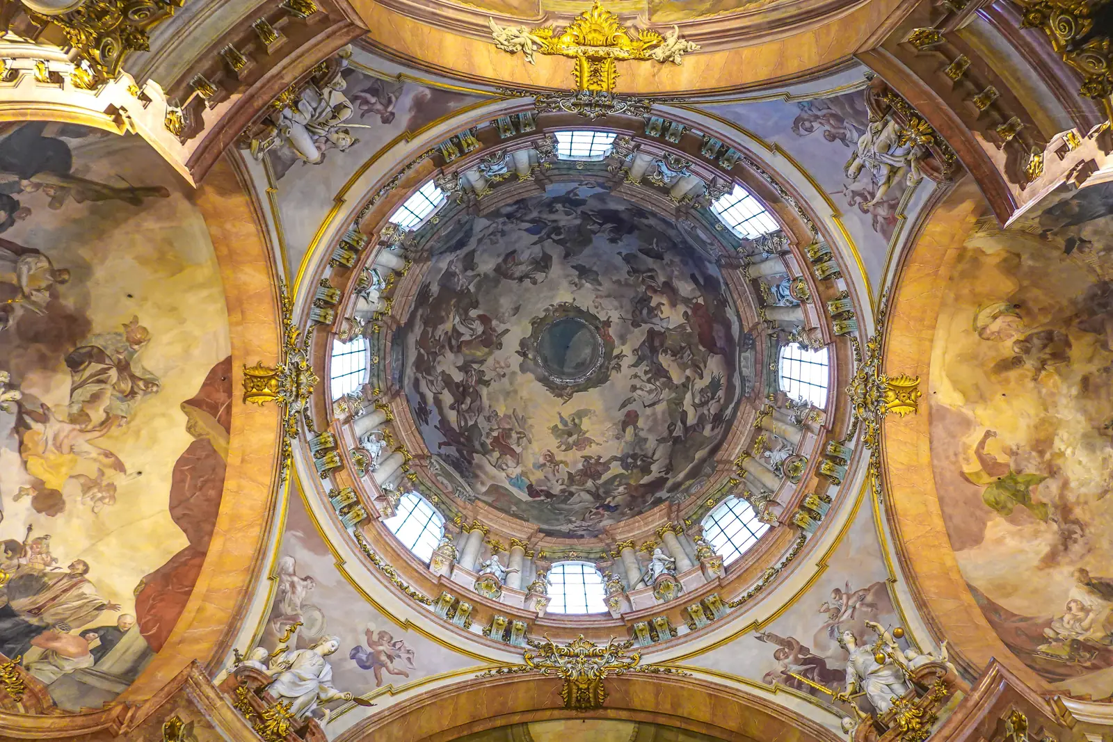 The painted dome inside the Church of St Nicholas in Prague