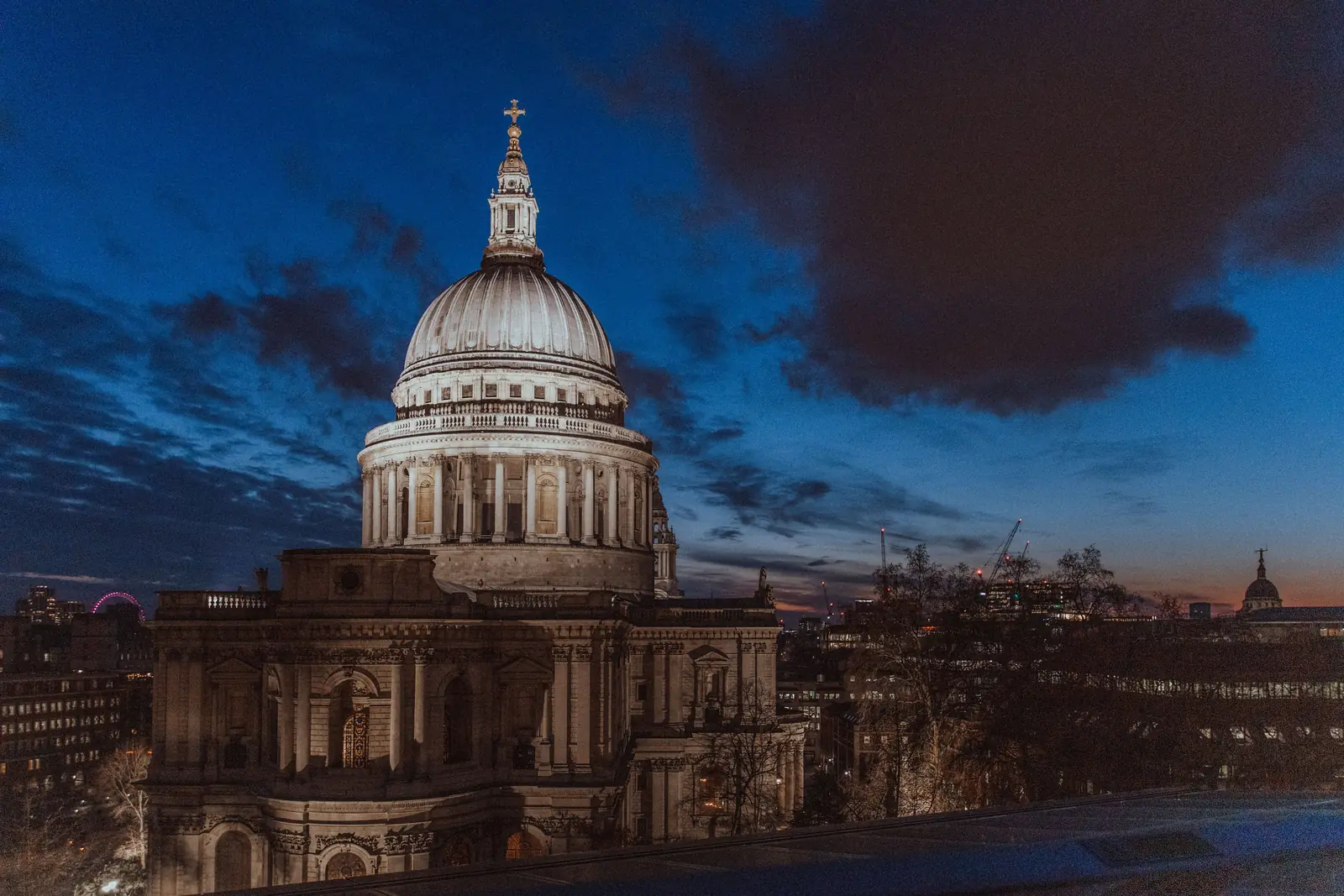 The dome of St Pauls Cathedral in London at dusk