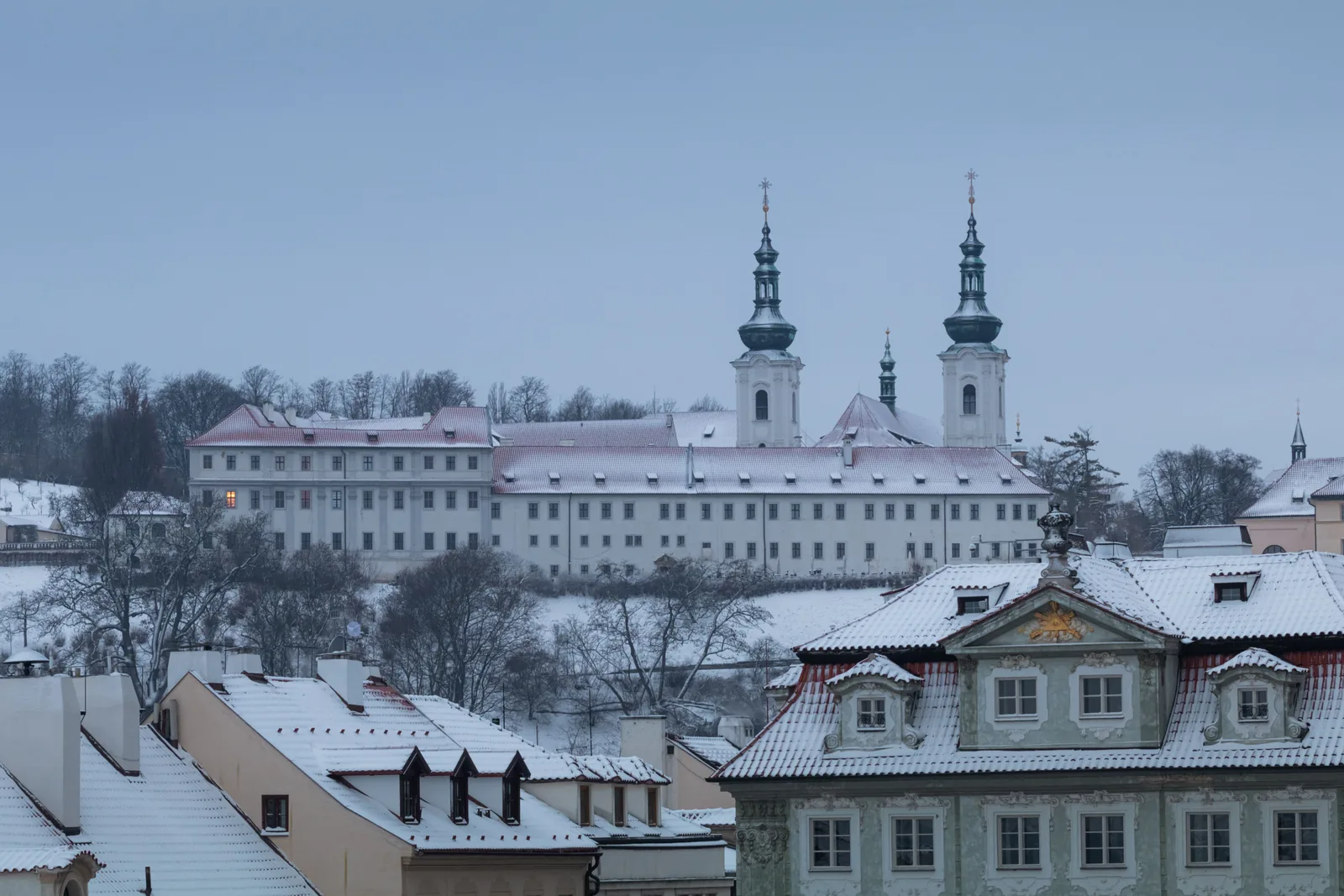 Strahov Monastery in Prague under snow