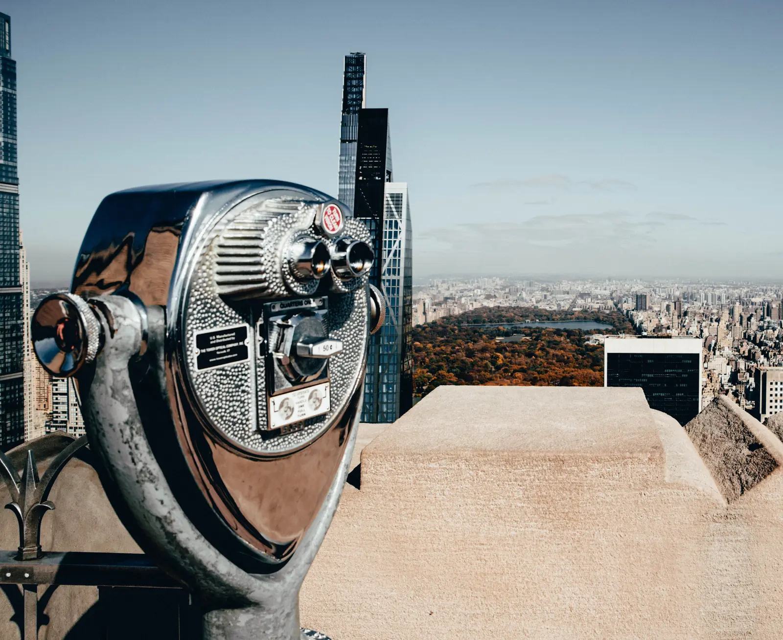 A viewfinder on an observation deck looking over Central Park in autumn