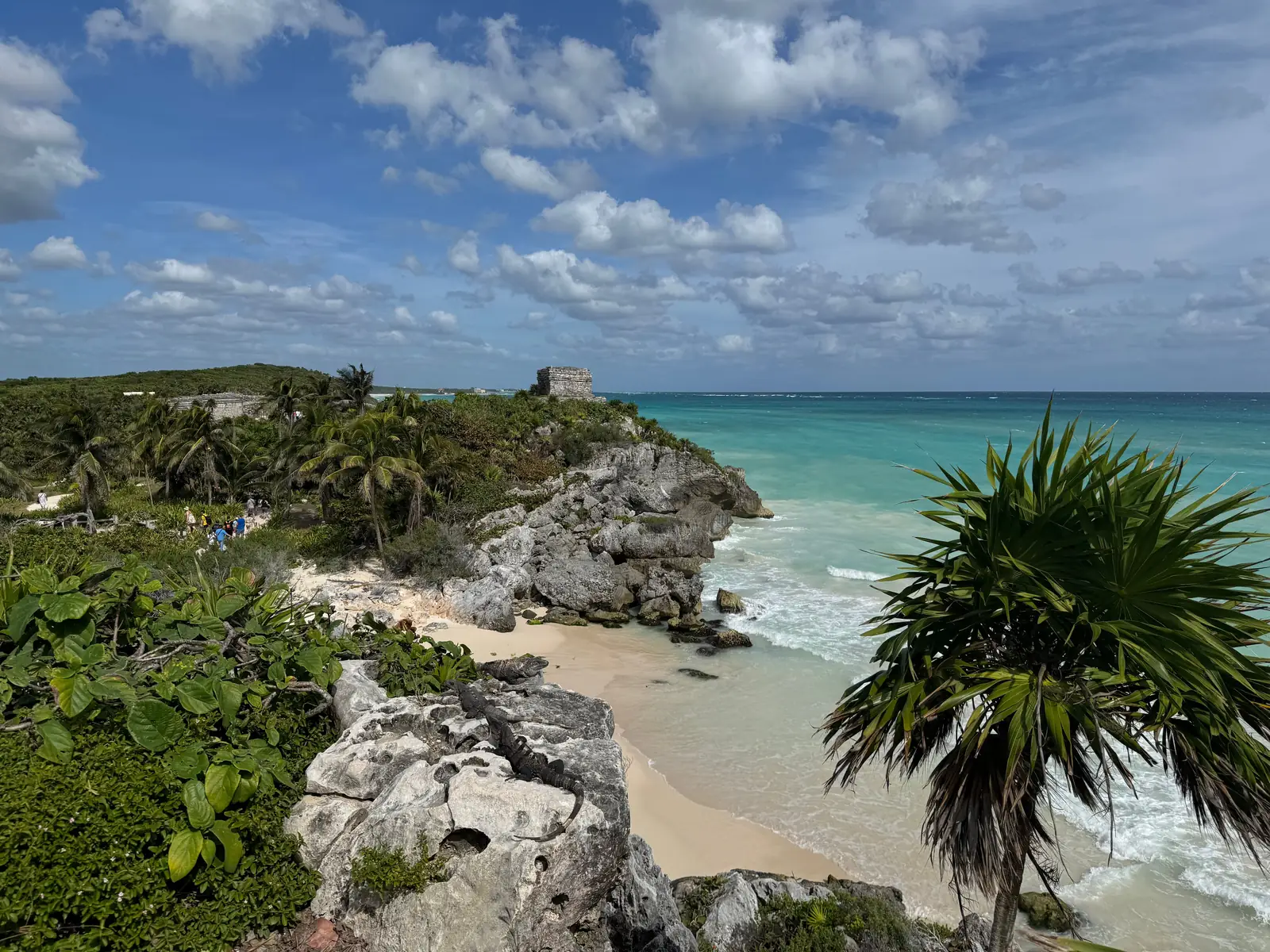 The Mayan ruins at Tulum sitting on a cliff above the Caribbean in Mexico