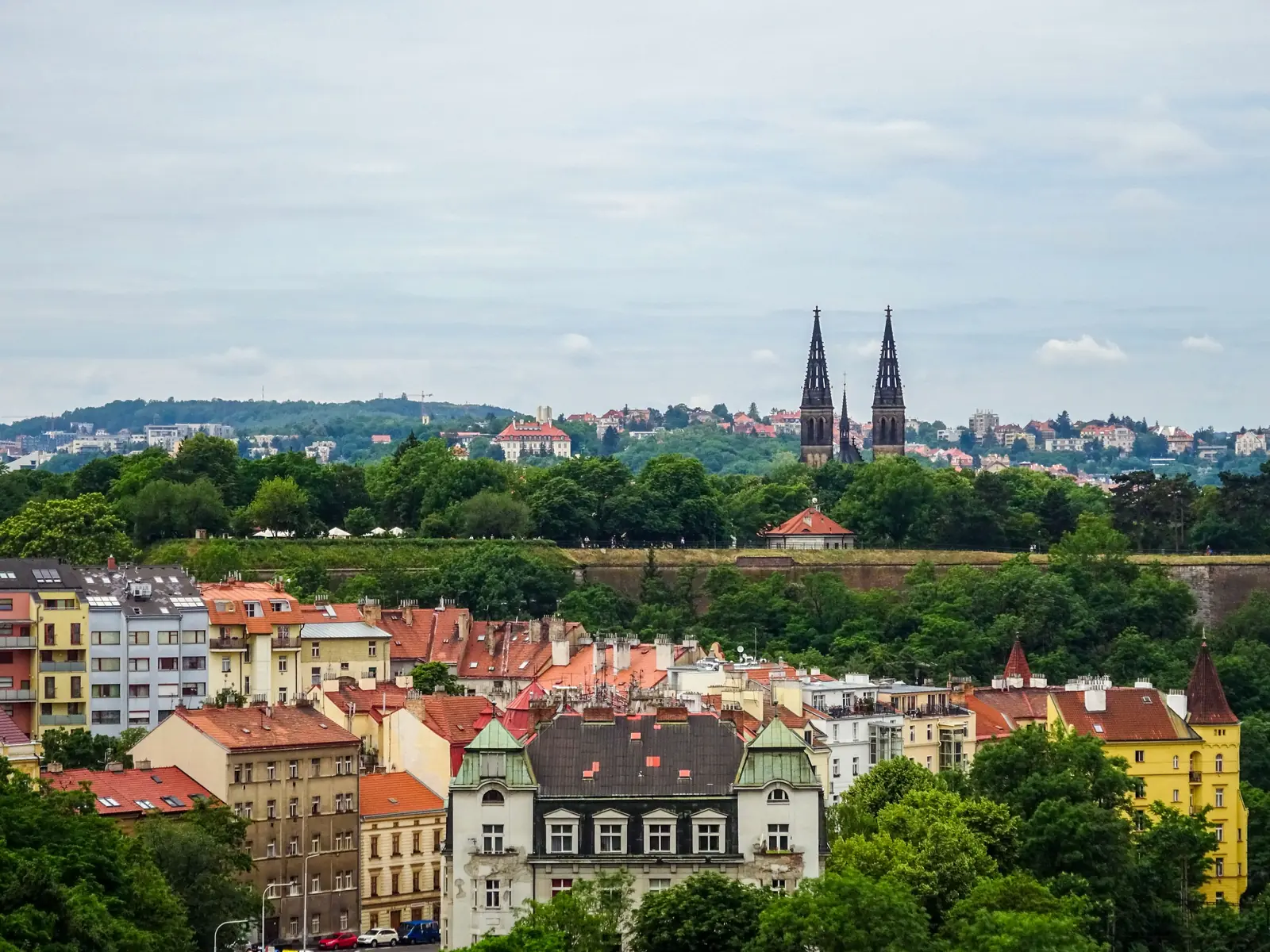 Vysehrad above the Vltava river in Prague from the air