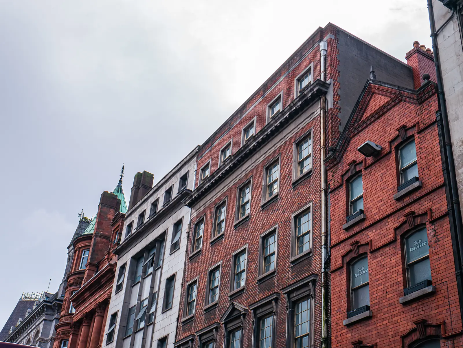 Red brick buildings on a street in central Dublin
