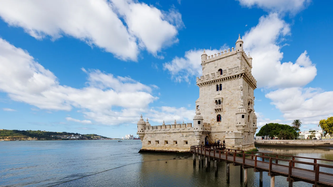 Belém Tower on the edge of the Tagus River in Lisbon