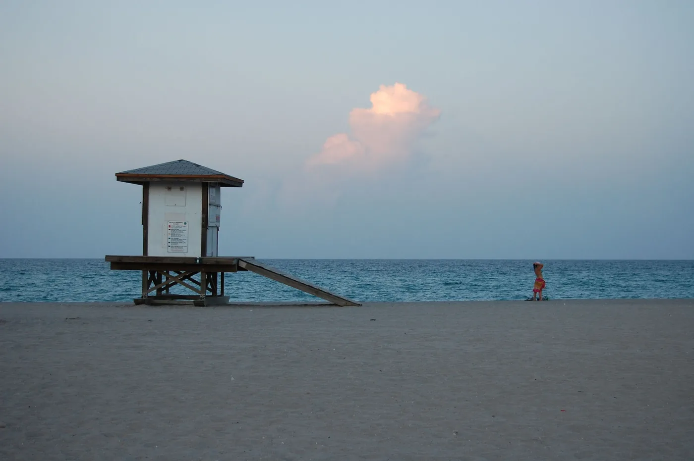 A lifeguard tower on Miami Beach at sunset