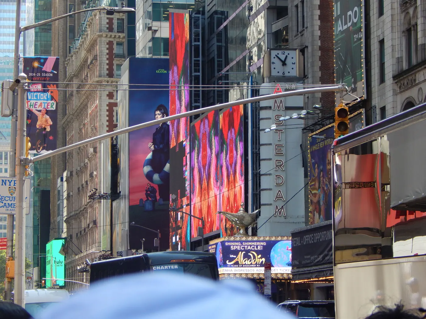 Broadway theater marquees lit up in Times Square, New York City