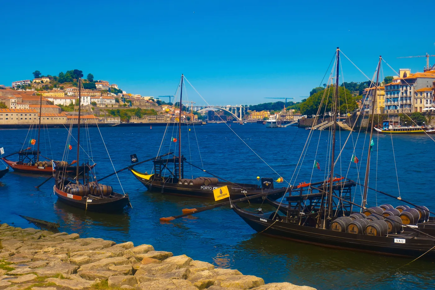 Traditional rabelo boats on the Douro River in Porto