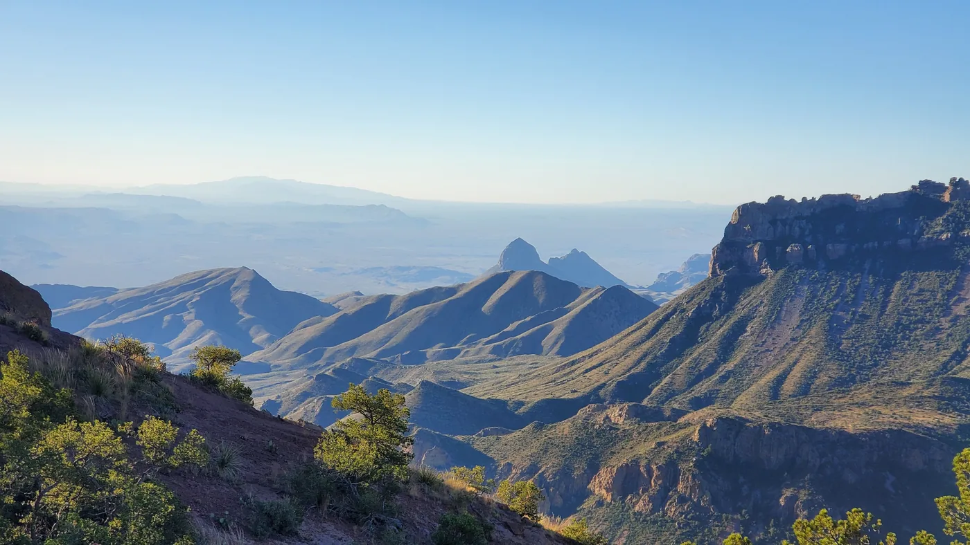 Rugged mountains and valleys at sunset in Big Bend National Park Texas