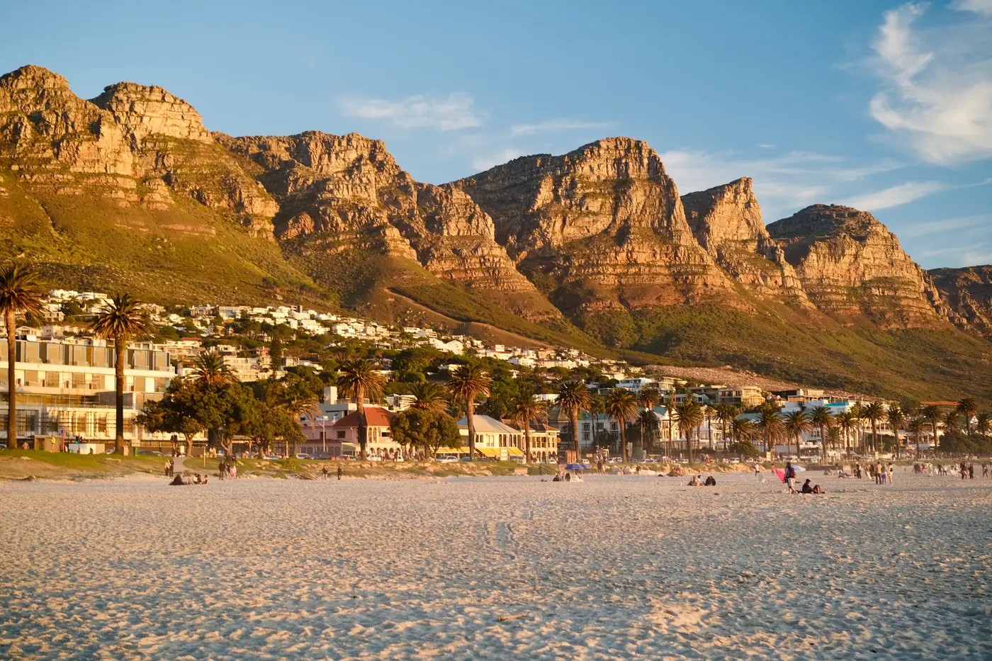 Camps Bay beach below the Twelve Apostles mountains in Cape Town