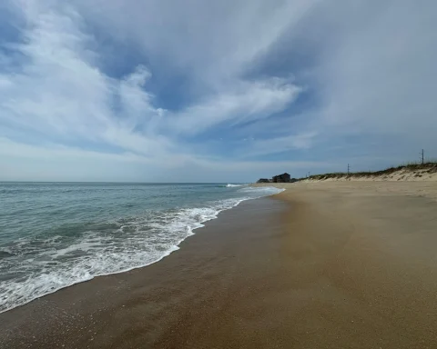 Empty sand and dunes along the shoreline at Hatteras on the Outer Banks