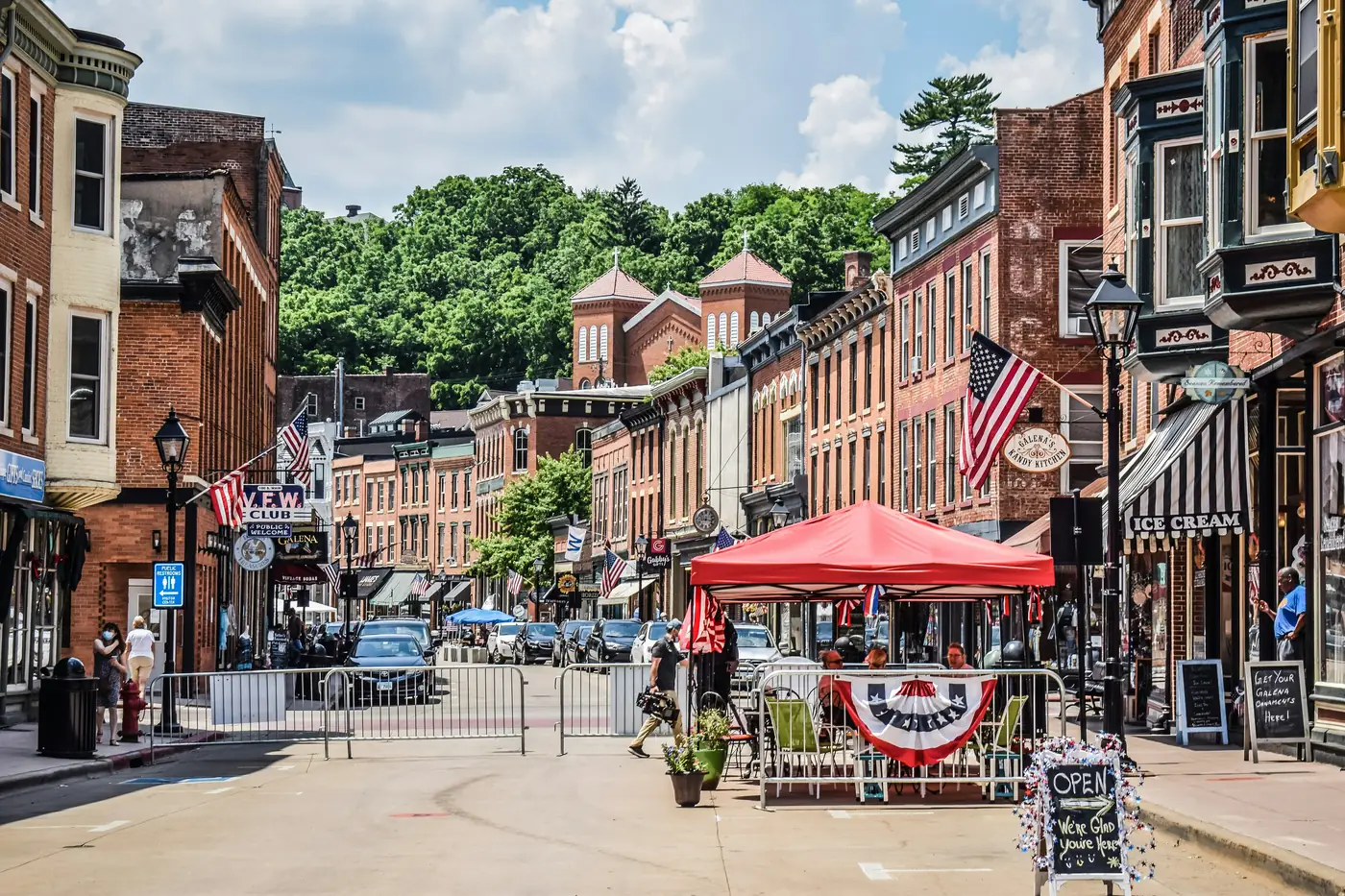 Brick storefronts along Main Street in Galena, Illinois