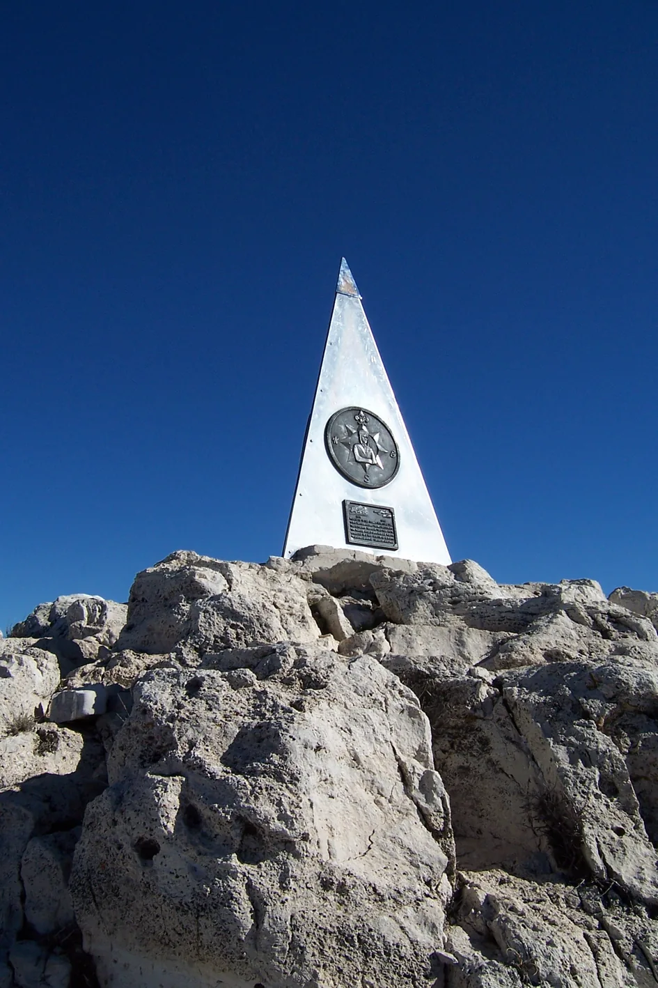 The steel pyramid monument on the summit of Guadalupe Peak