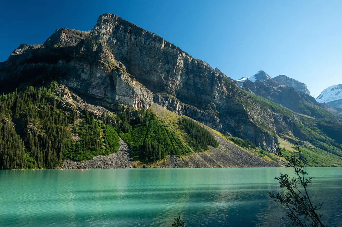 Turquoise glacial water and Rocky Mountain peaks at Lake Louise, Canada