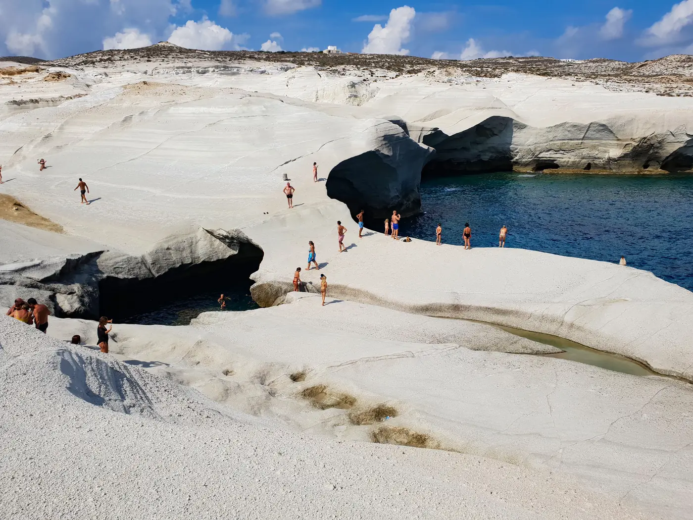 The smooth white rock formations of Sarakiniko beach on Milos, Greece
