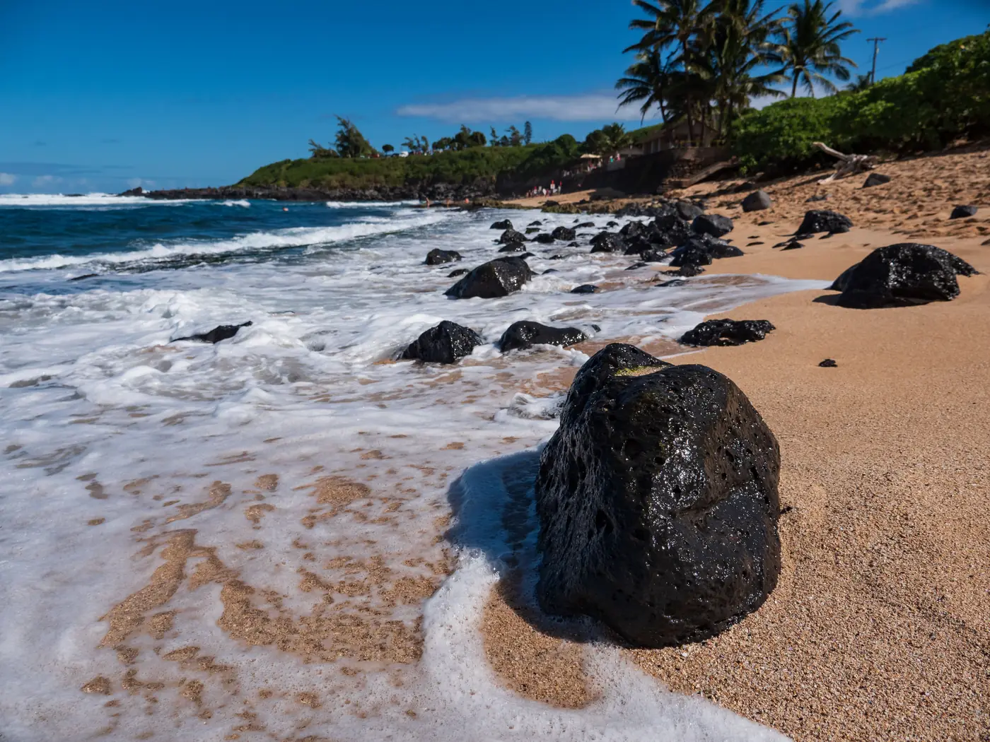 Lava rocks and waves on the shore at Hoʻokipa Beach on Maui