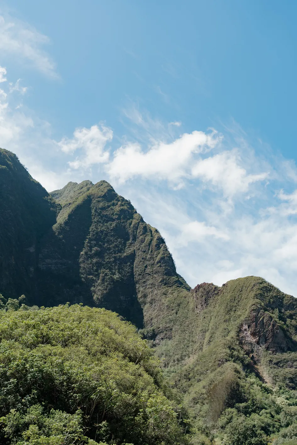 Green mountains rising over ʻĪao Valley on Maui