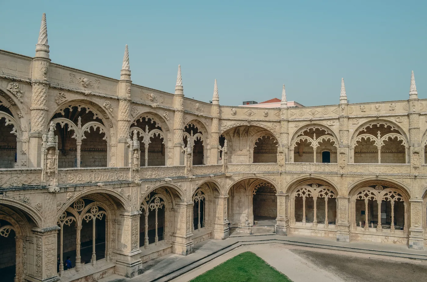 The carved two story cloister of Jerónimos Monastery in Lisbon