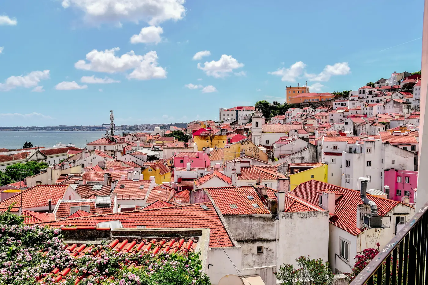 Colorful rooftops of Lisbon Portugal looking out over the Tagus River