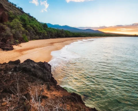Sunset over Mākena Beach on Maui's south shore