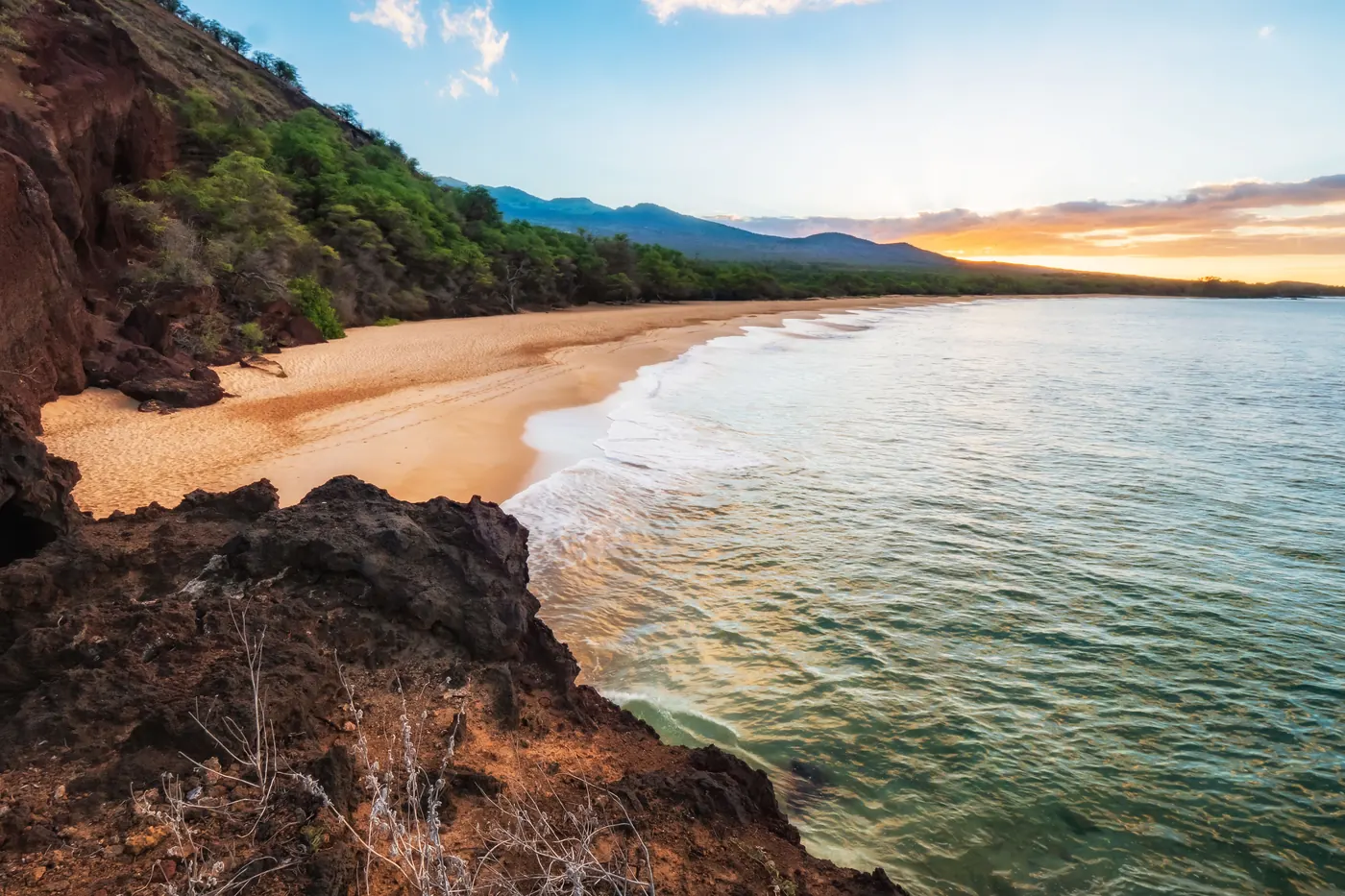 Sunset over Mākena Beach on Maui's south shore