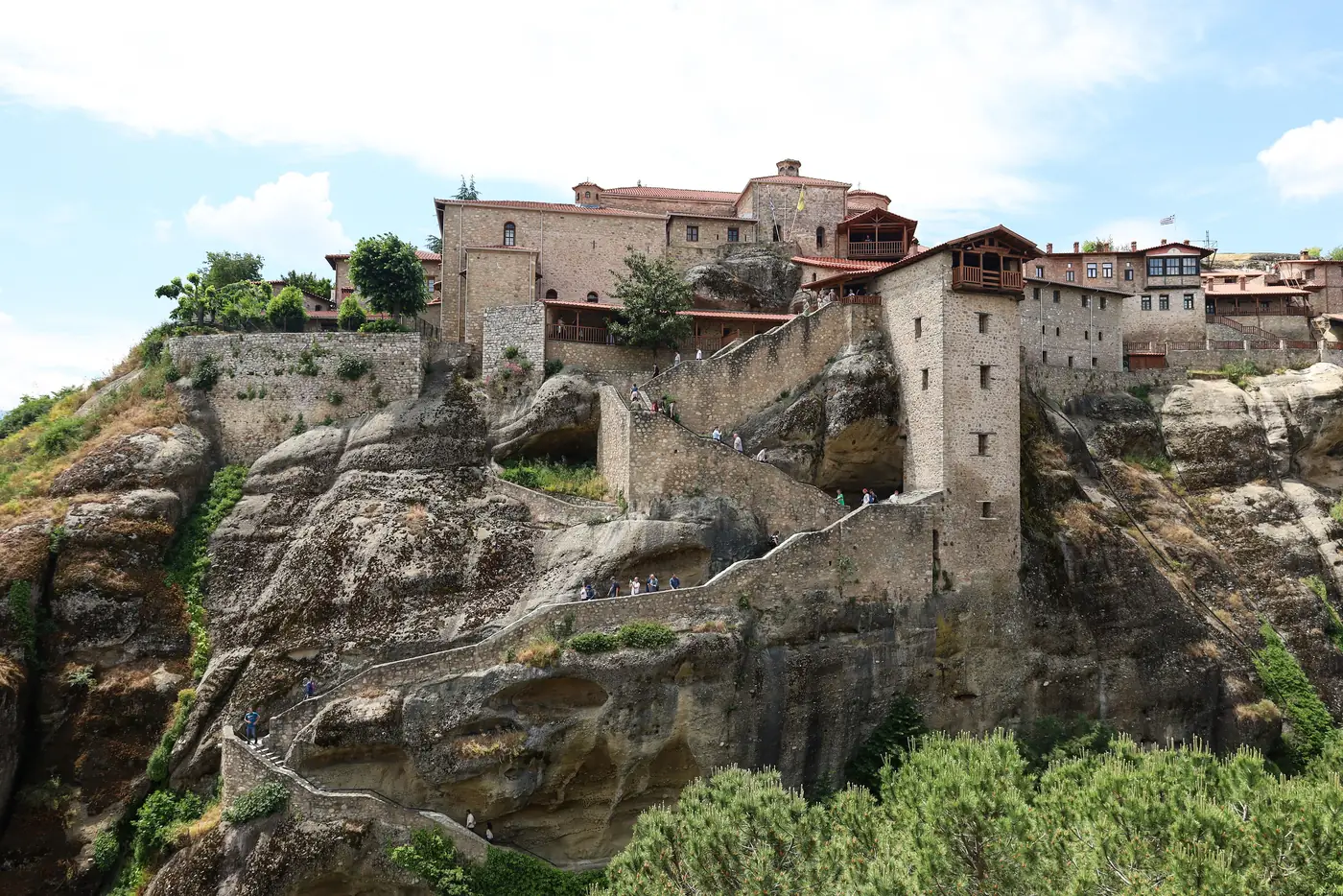 A monastery on top of a rock pillar at Meteora in Greece