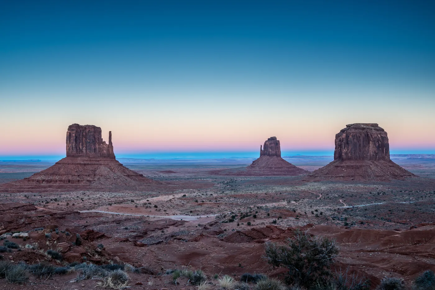 The Mitten buttes and Merrick Butte seen from the Monument Valley overlook