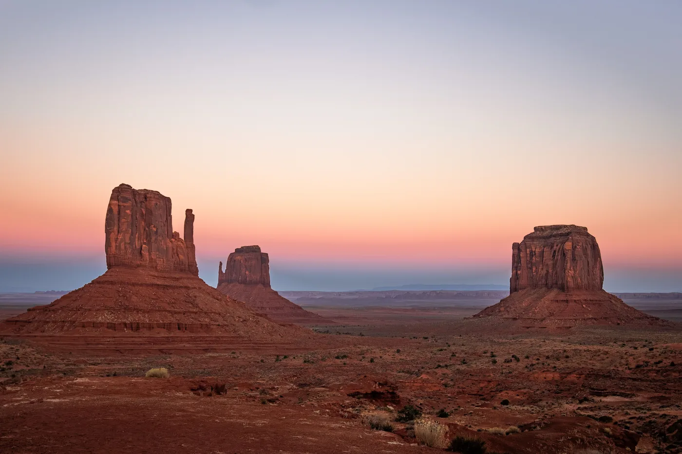 Blue light over the buttes of Monument Valley after sunset