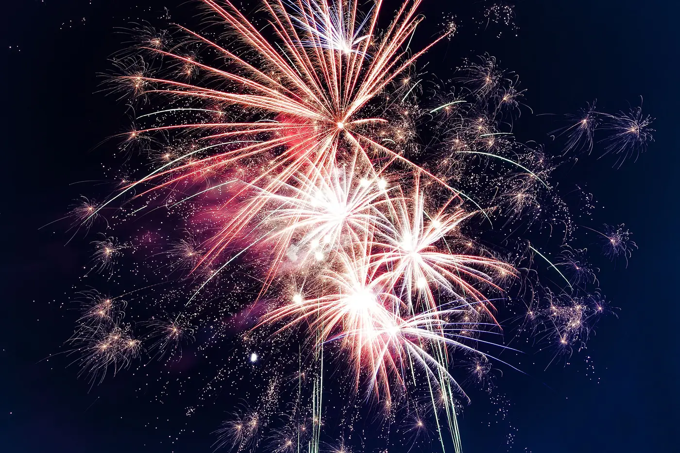 Fireworks bursting against a night sky