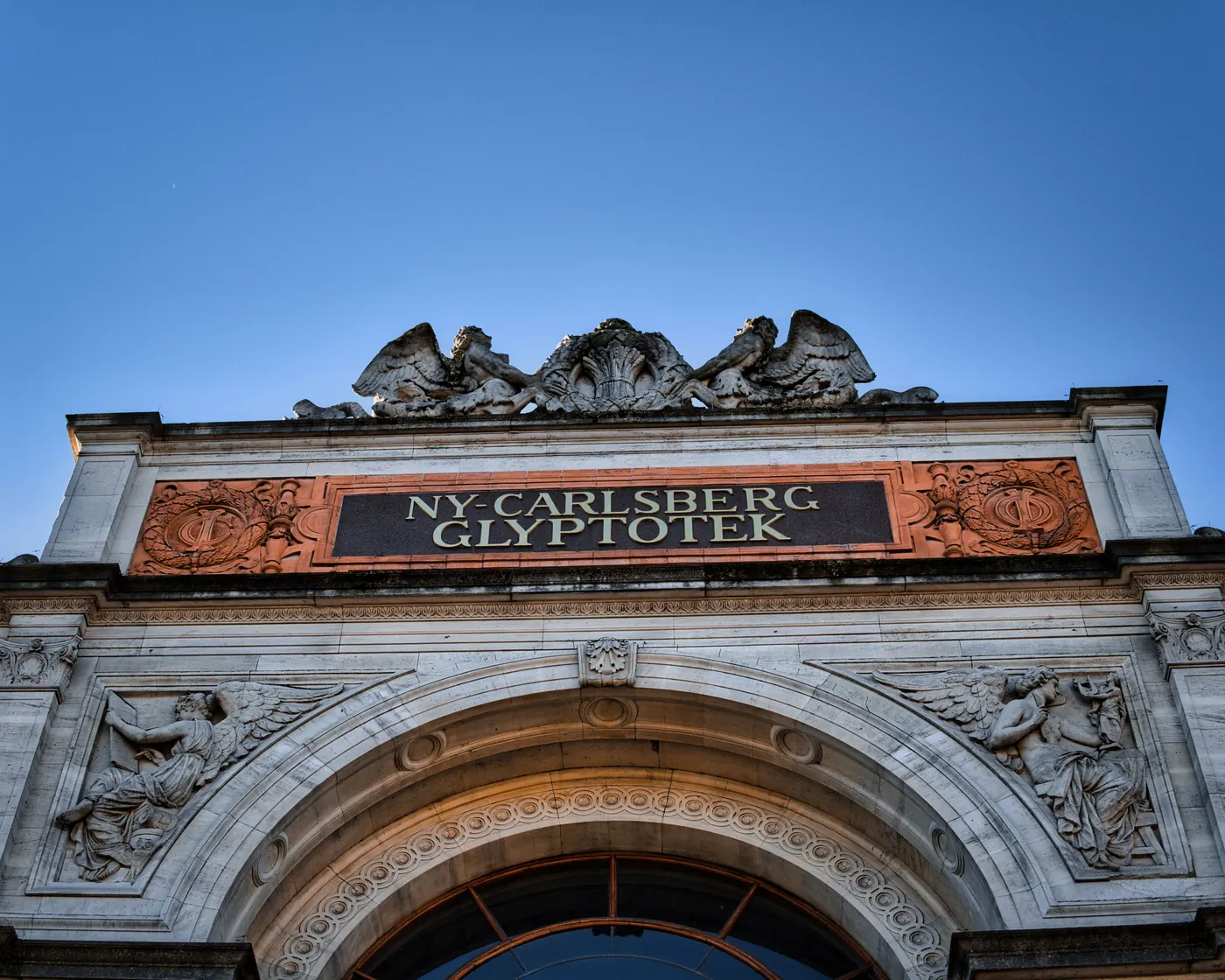 The Ny Carlsberg Glyptotek name above the museum entrance in Copenhagen