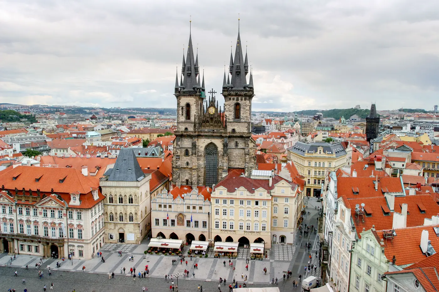 The Týn Church rising above Old Town Square in Prague