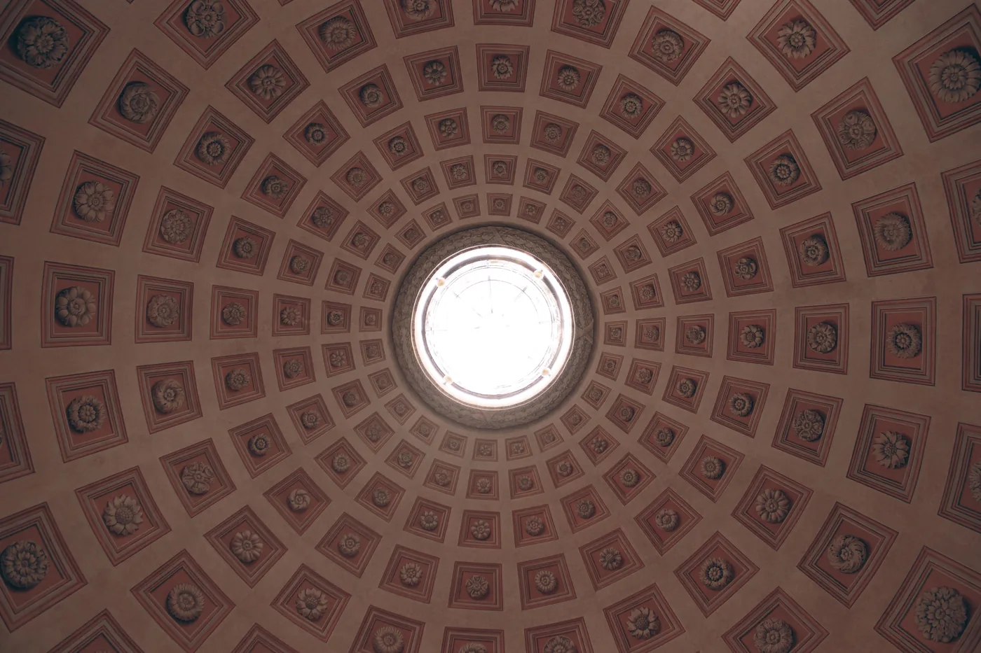 The coffered dome and open oculus of the Pantheon in Rome