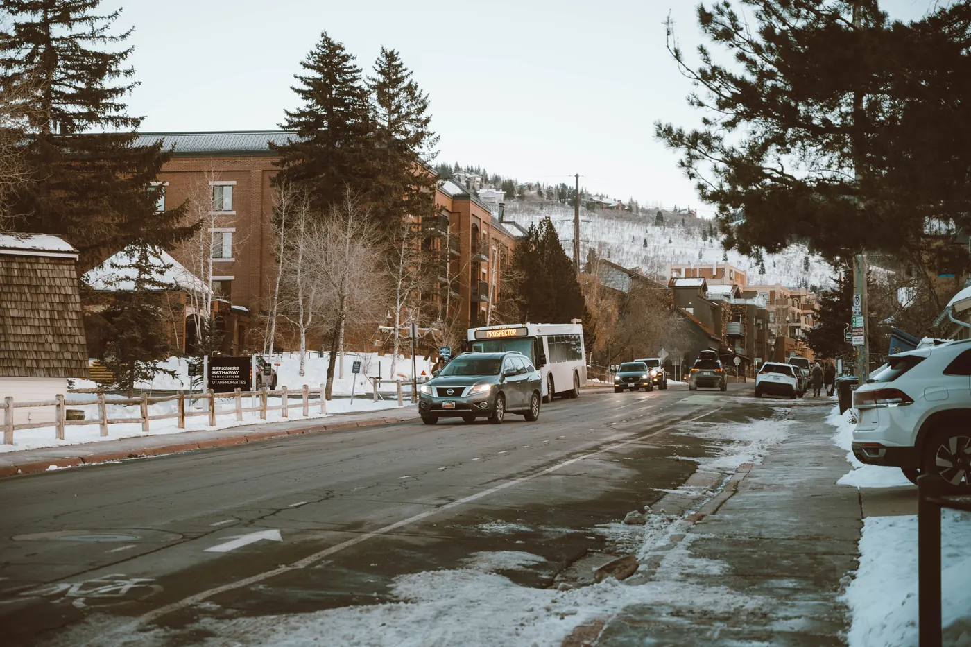 A winter street scene in Park City, Utah