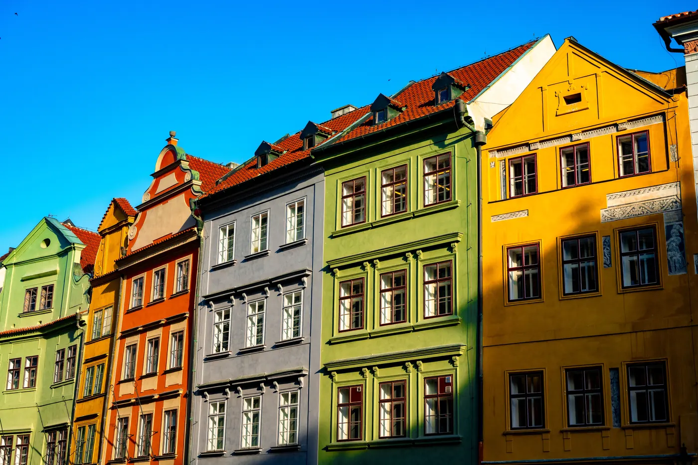Colorful historic facades in Prague Czech Republic