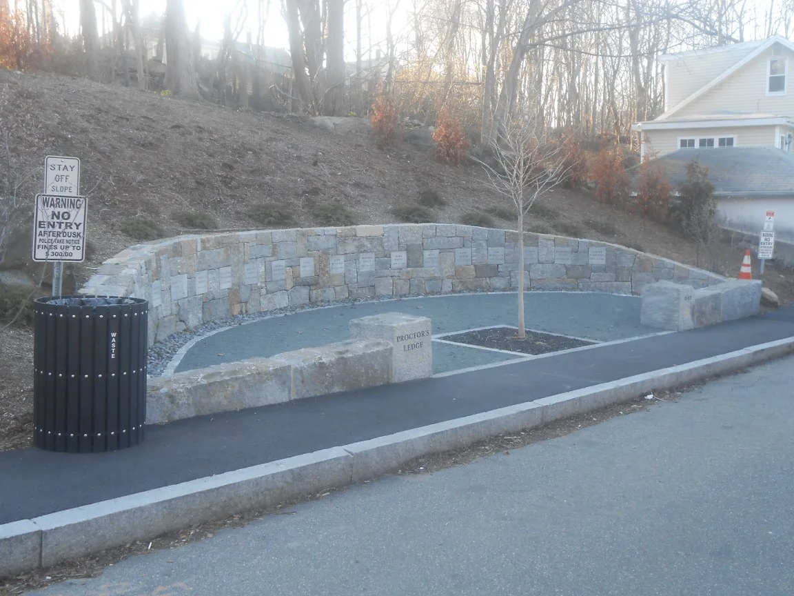 The stone Proctor's Ledge Memorial in Salem Massachusetts