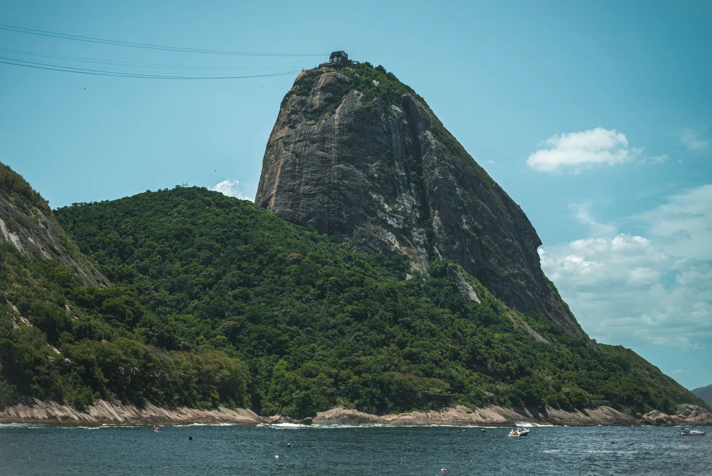 Sugarloaf Mountain rising above the water in Rio de Janeiro