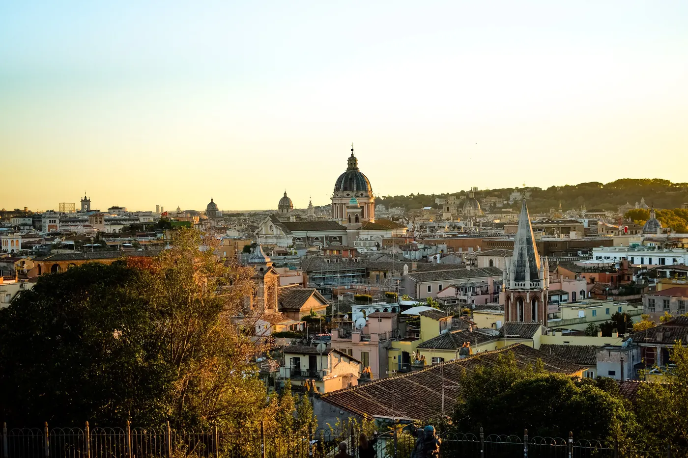 The rooftops and domes of Rome at sunset