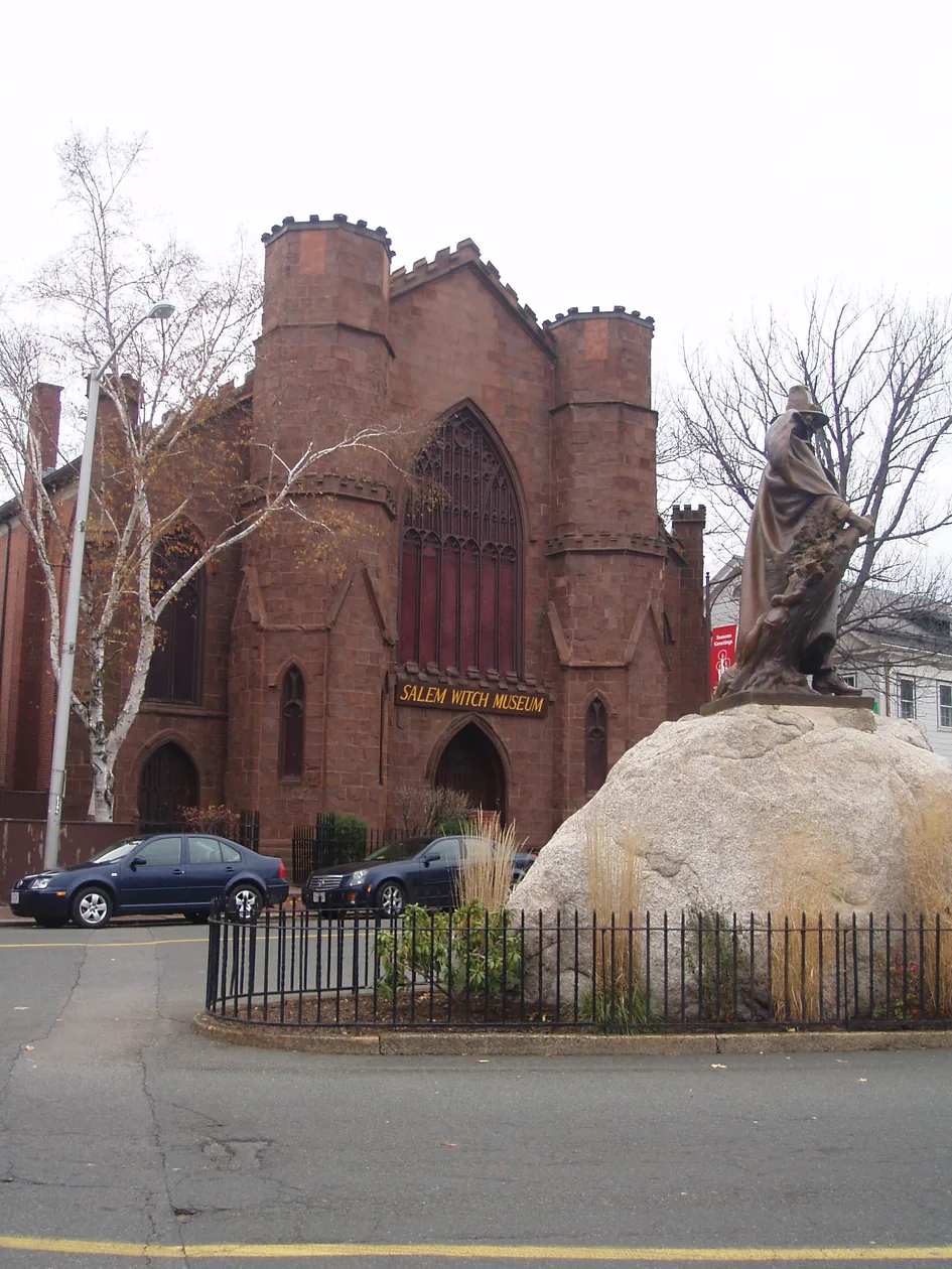 The Salem Witch Museum and the Roger Conant statue in Salem Massachusetts