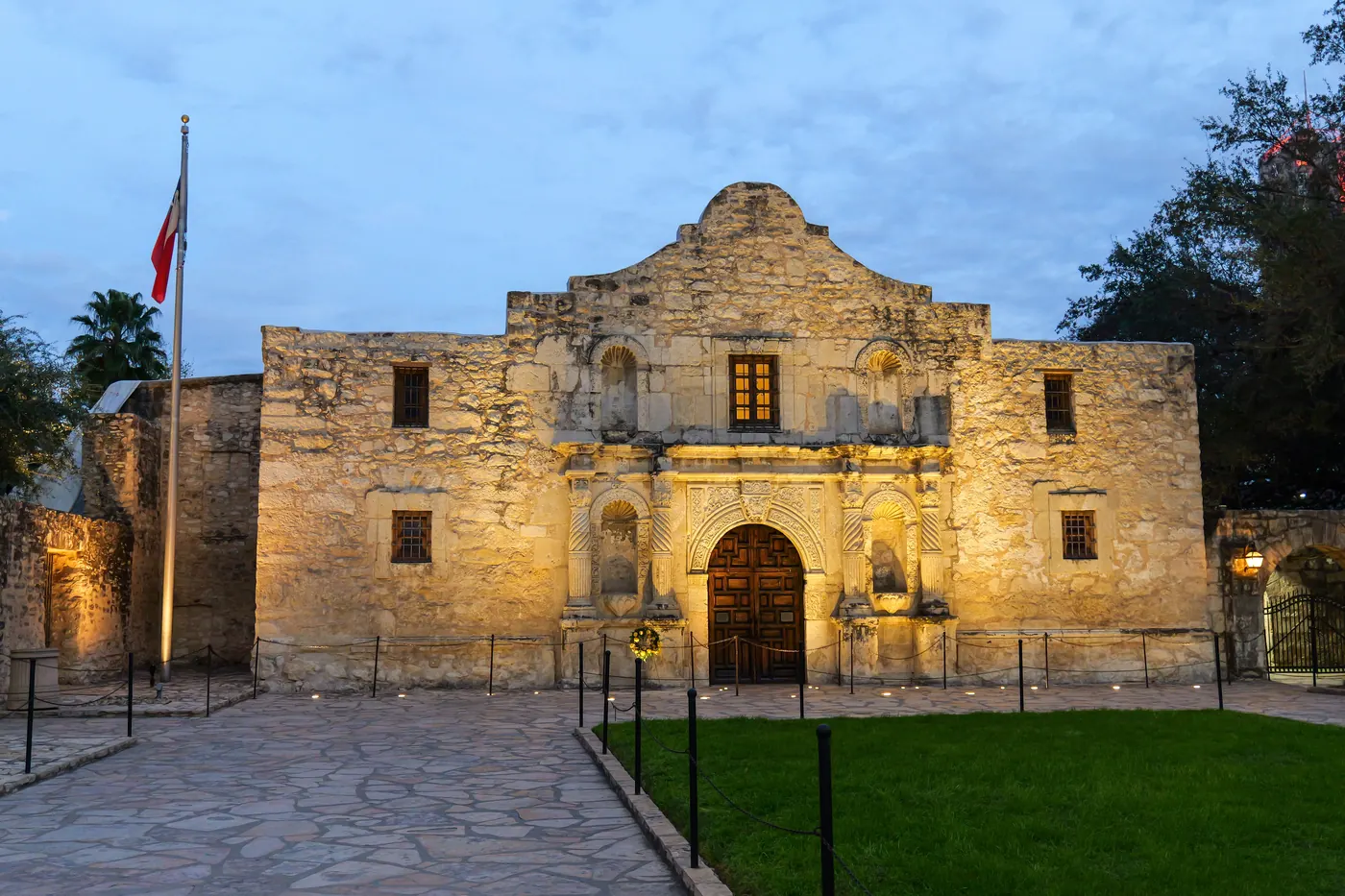 The Alamo at dusk in San Antonio Texas