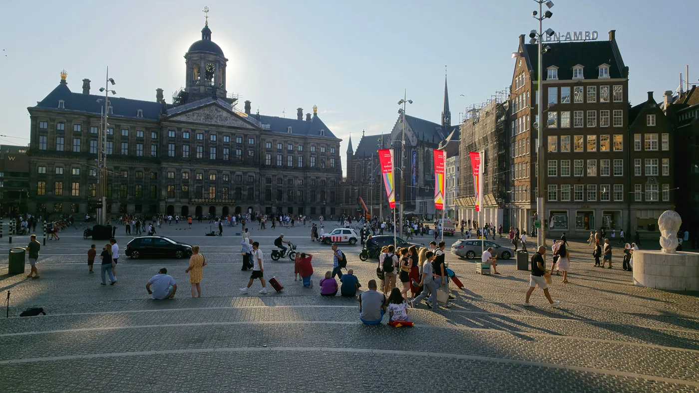 Dam Square in Amsterdam with the Royal Palace in evening light