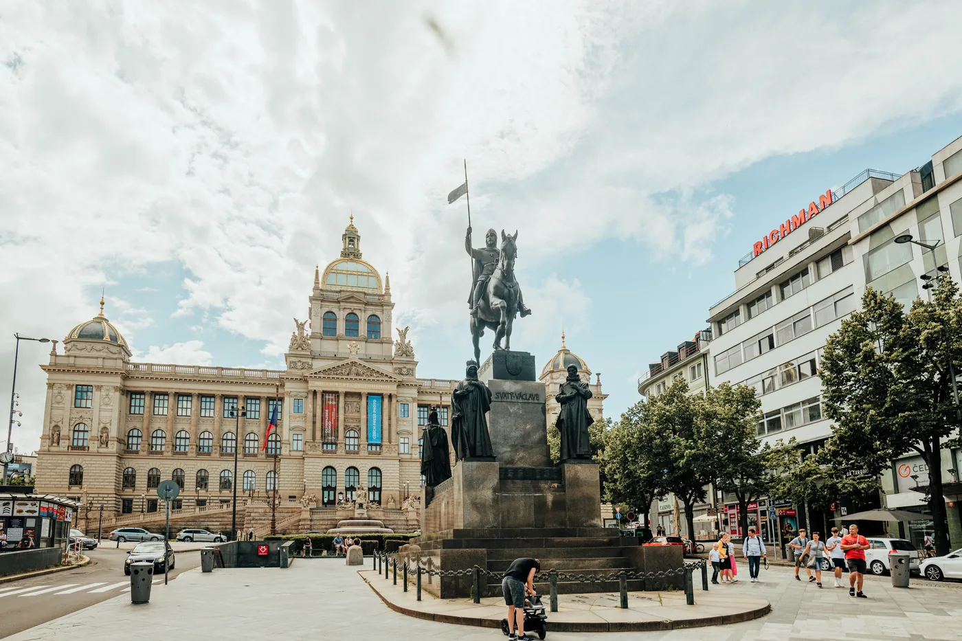 The statue of St. Wenceslas in front of the National Museum on Wenceslas Square