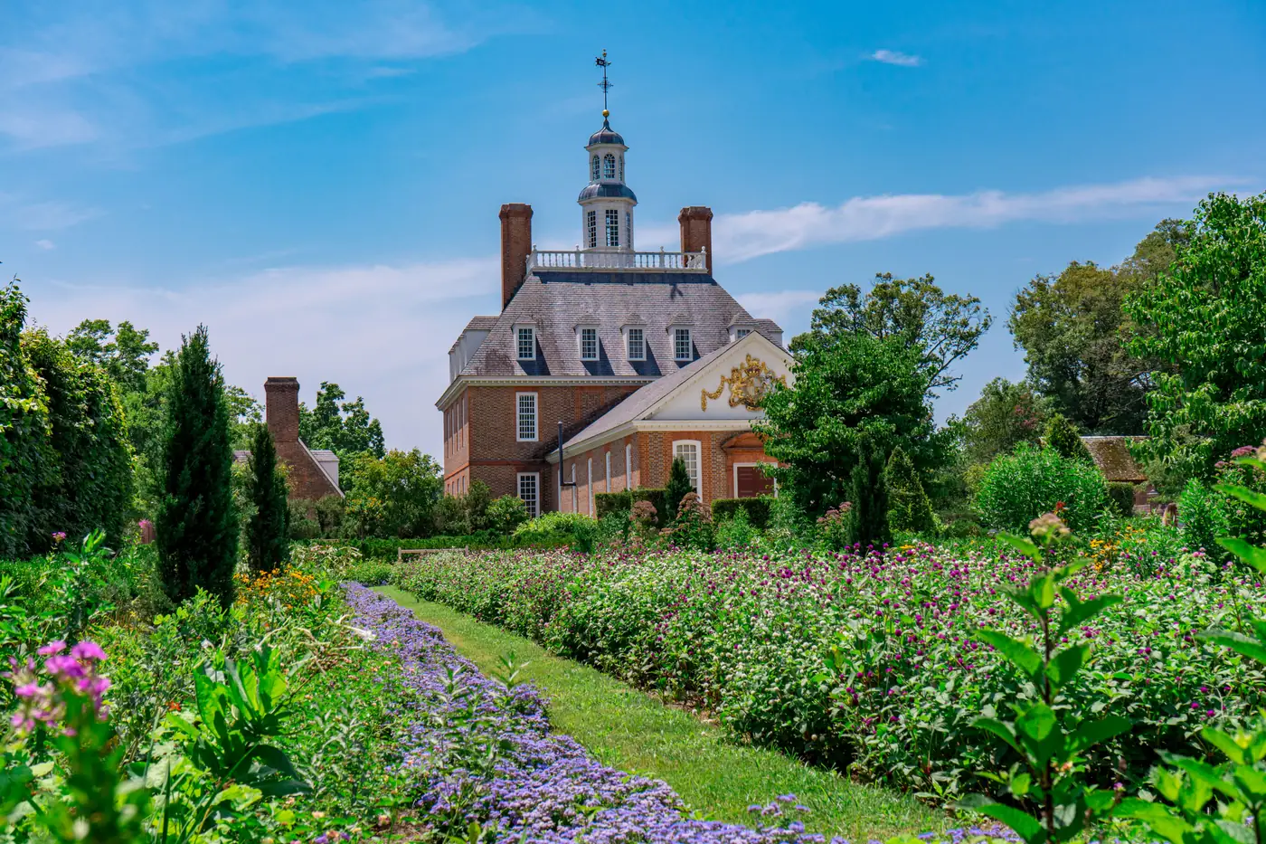 The Governor's Palace and its formal garden in Colonial Williamsburg Virginia
