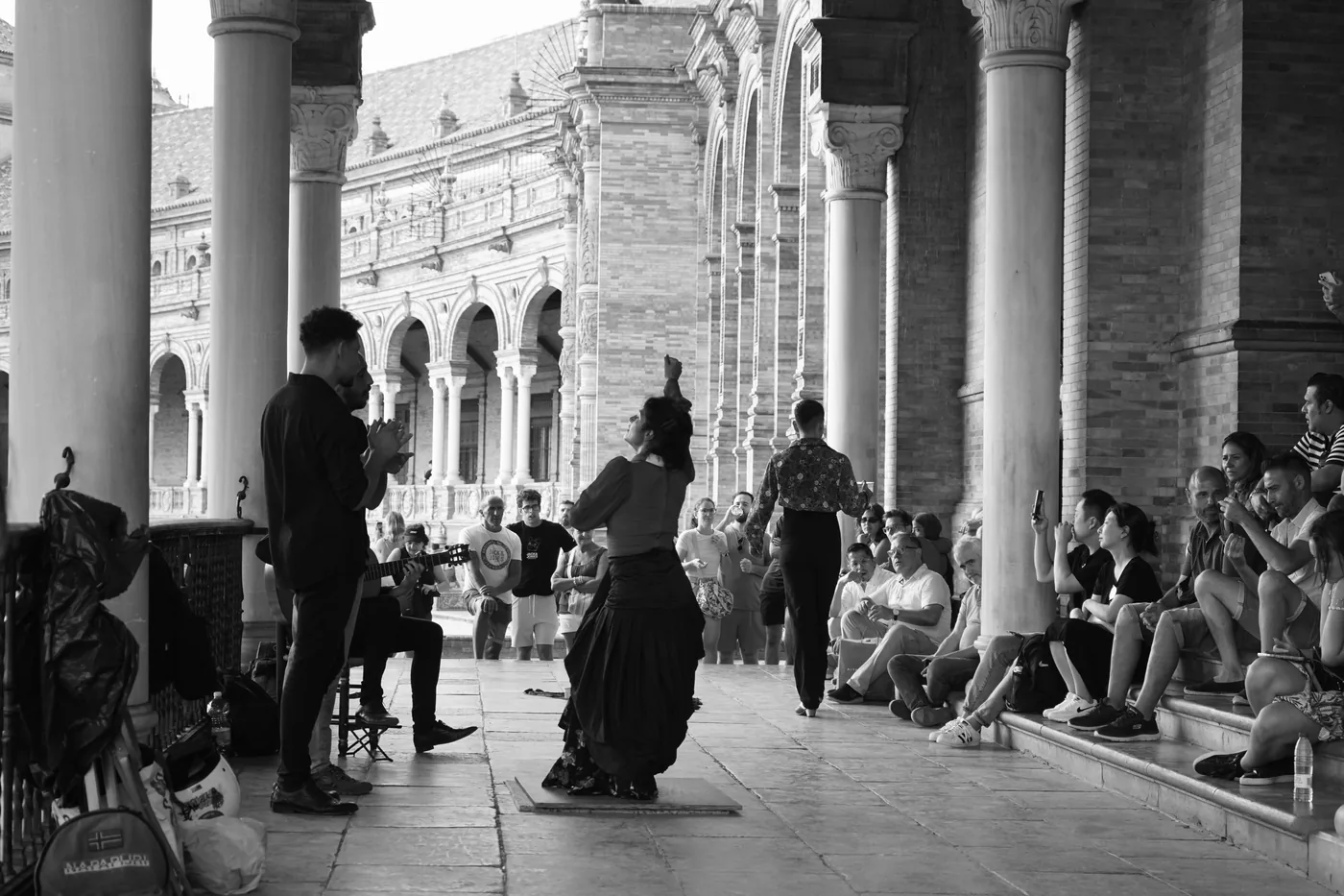 A flamenco performance under the arches of Plaza de España