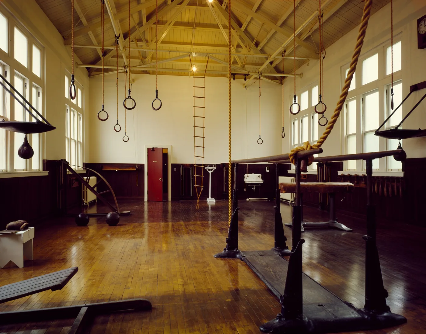 The restored gymnasium inside the Fordyce Bathhouse in Hot Springs National Park