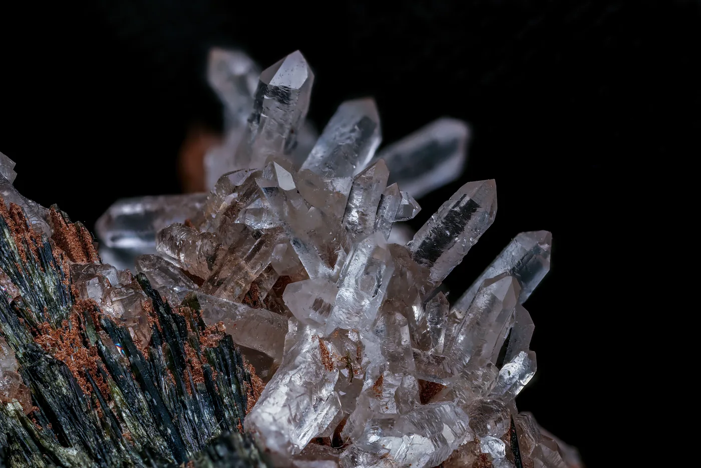 A cluster of clear quartz crystals