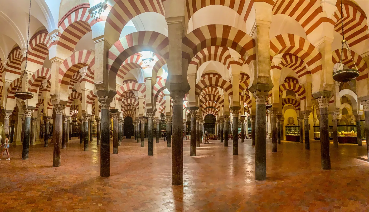 The striped arches inside the Mezquita of Córdoba